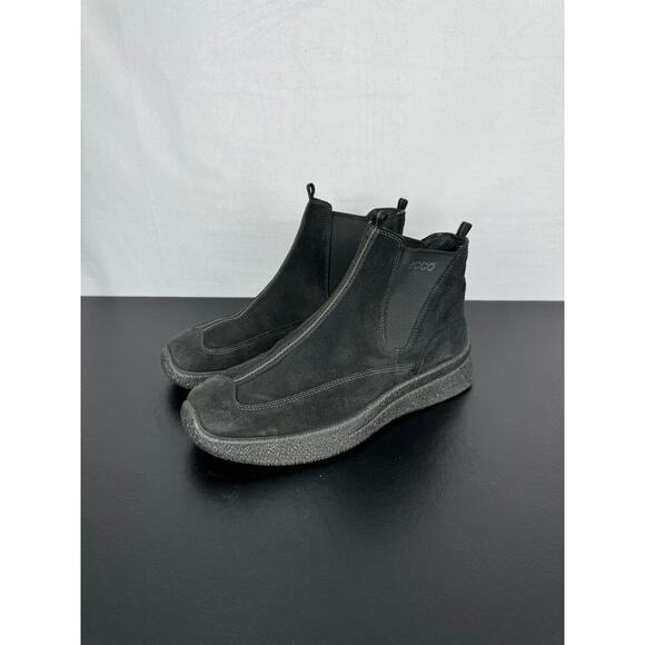 Ecco Black Leather Suede Ankle High Wedge Boots Ladies Size 41 EU - Picture 1 of 9